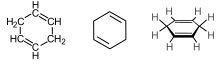 Skeletal formula with all implicit hydrogen shown, skeletal formula; stereo, skeletal formula with all explicit hydrogens added, all of 1,4-cyclohexadiene