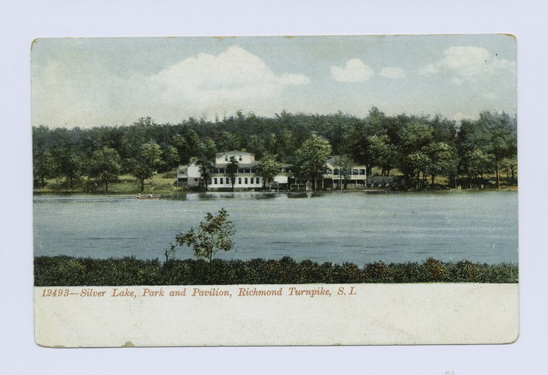 File:12493-Silver Lake, Park and Pavilion, Richmond Turnpike, S.I. (view of restaurant complex across lake, white border on bottom edge) (NYPL b15279351-104820).tiff