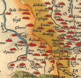 Освиенцимското княжество в границите на Короната на Кралство Полша на картата от Вацлав Гродзецки, публикувана през 1592 г.