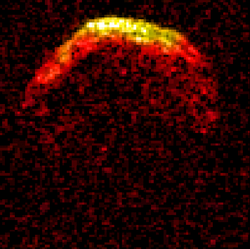 February 23, 1950: Asteroid 1950 DA discovered, 930 years before its possible impact with Earth 1950 DA (color).png