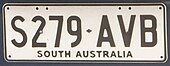 South Australia number plate 2009 South Australia registration plate S279AVB.jpg