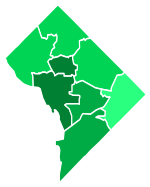 Results by ward:
Wilcox-->90%
Wilcox--80-90%
Wilcox--70-80%
Wilcox--50-60% 2018 DC mayoral Green primary.svg