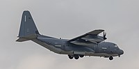 A US Air Force MC-130J Commando II, tail number 10-5714, on final approach at Kadena Air Base in Okinawa, Japan. It is assigned to the 1st Special Operations Squadron at Kadena AB.