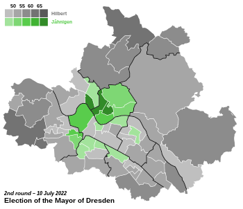 Results of the second round of the 2022 mayoral election 2022 Dresden mayoral election (2nd round).svg