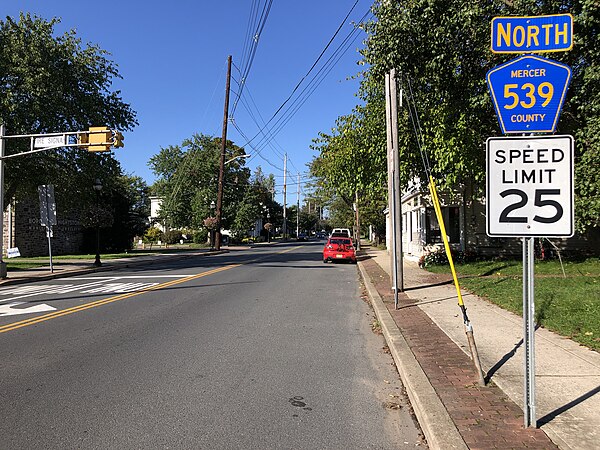 View north along CR 539 along Main Street in Hightstown