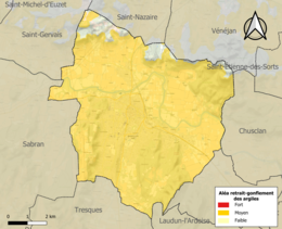 Carte des zones d'aléa retrait-gonflement des sols argileux de Bagnols-sur-Cèze.
