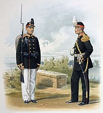 Juncker y general con uniforme de gala de la Escuela Militar de Pavlovsk (1864)[1]