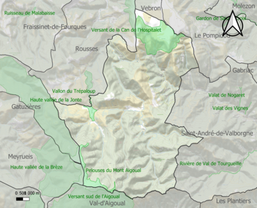 Carte des ZNIEFF de type 1 sur la commune.