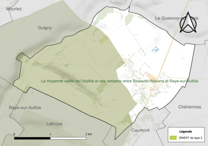 Carte de la ZNIEFF de type 2 sur la commune.