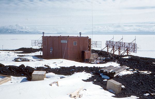 Auroral radar installed at Arrival Heights, circa 1959