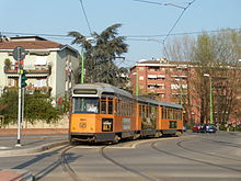 An old 4800 series articulated streetcar (Jumbotram), on the new metrotranvia 7, in Precotto. ATM 4821.jpg