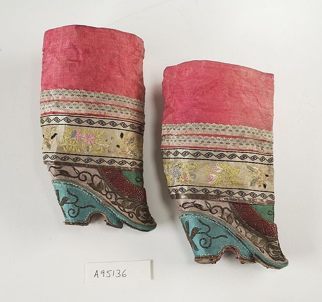 A pair of Chinese shoes for bound 'lily' feet