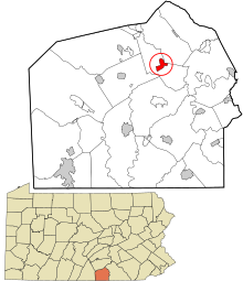 Eingemeindete und nicht rechtsfähige Gebiete in Adams County, Pennsylvania Heidlersburg hervorgehoben.svg