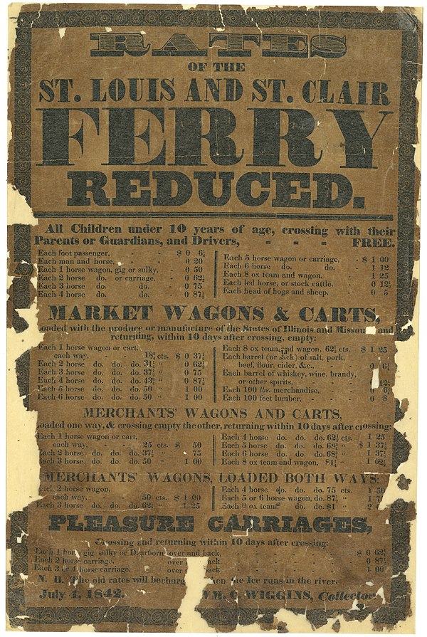 Advertisement for the St. Louis and St. Clair Ferry, July 4, 1842