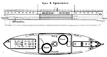 Right elevation and plan from Brassey's Naval Annual, 1886 AjaxBrasseysDrawing.jpg