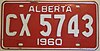 Alberta 1960 Ticari plaka - Numara CX 5743.jpg