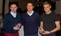Derek Adams (middle) posed with Richard Brittain and the Young Player of the Year award winner Alex Cooper. Alex Cooper after winning lancashire with liverpool reservesa.jpg