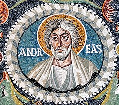 Andrew the Apostle, detail of the mosaic in the Basilica of San Vitale, Ravenna, 6th century