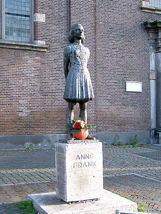 Statue of Anne Frank made by Pieter d'Hont (1959) in the Janskerkhof, Utrecht