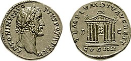 Tempel Divusa Augustusa na kovancu Antonija Pija okoli leta 158