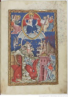 Apocalypse flamande - BNF Néerl3 f.18r Last Judgment and Satan bound for a thousand years.jpg