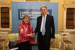 Malcorra and former British foreign secretary Philip Hammond, in London, 2016 Argentine Minister of Foreign Affairs (26985917155).jpg