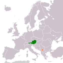 Map indicating locations of Austria and Kosova