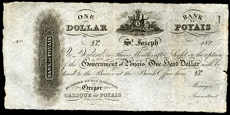 File:Bank of Poyais-1 Hard Dollar (1820s) SCAM.jpg