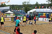 Deutsch: Beachhandball Europameisterschaften 2019 (Beach handball Euro); Tag 5: 6. Juli 2019 – Männer, Platzierungsspiel für die Ränge 5–8, Frankreich-Deutschland 0:2 (18:22, 16:19) English: Beach handball Euro; Day 5: 6 July 2019 – Placement Match/Cross Match for rank 5–8 Men – Frankreich-Deutschland 0:2 (18:22, 16:19)