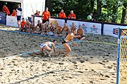 Deutsch: Beachhandball Europameisterschaften 2019 (Beach handball Euro); Tag 4: 5. Juli 2019 – Frauen, Viertelfinale, Niederlande-Griechenland 2:1 (25:12, 18:24, 7:6) English: Beach handball Euro; Day 4: 5 July 2019 – Quarter Final Women – Netherlands-Greece 2:1 (25:12, 18:24, 7:6)