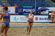 Deutsch: Beachhandball Europameisterschaften 2019 (Beach handball Euro); Tag 5: 6. Juli 2019 – Frauen, Halbfinale, Ungarn-Niederlande 2:0 (19:16, 15:12) English: Beach handball Euro; Day 5: 6 July 2019 – Semifinal Women – Hungary-Netherlands 2:0 (19:16, 15:12)