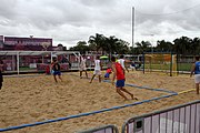 Deutsch: Beachhandball bei den Olympischen Jugendspielen 2018; Tag 4, 11. Oktober 2018; Jungs, Vorrunde, Gruppe B - Spanien-Kroatien 2:0 English: Beach handball at the 2018 Summer Youth Olympics at 11 October 2018 – Boys Preliminary Round Group B‎ – Spain-Croatia 2:0