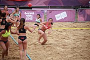 Deutsch: Beachhandball bei den Olympischen Jugendspielen 2018; Tag 6, 12. Oktober 2018; Mädchen, Hauptrundenspiel – Chinesisch Taipei (Taiwan)-Paraguay 0:2 English: Beach handball at the 2018 Summer Youth Olympics at 12 October 2018 – Girls Main Round – Chinese Taipei (Taiwan)-Paraguay 0:2