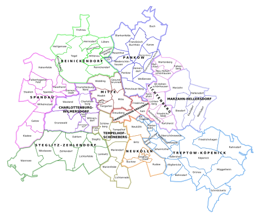 mapa berlína Okręgi administracyjne i dzielnice Berlina – Wikipedia, wolna  mapa berlína