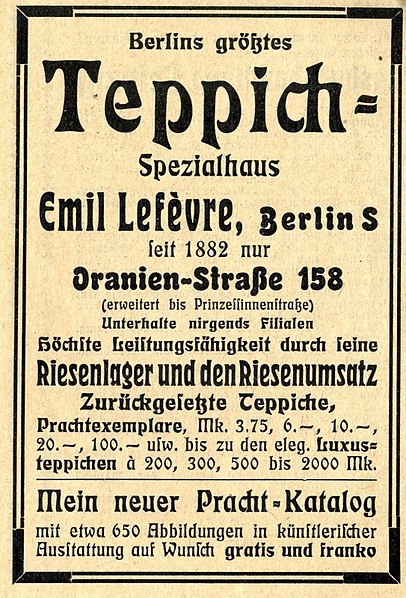 File:Berlins größtes Teppich-Spezialhaus Emil Lefèvre in der Oranienstraße 158, 1911.jpg