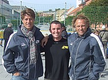 Lars Høgh (t.h.) med Brian Laudrup (t.v.) På Østervold i Randers.