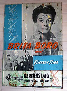 Plakat mit Brita Borg und Flickery Flies.Ystad 1964.
