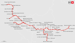 Az A RER-vonal útvonala