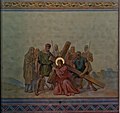 Peinture murale. Chemin de croix de l'église Saint-Didier de Voreppe - "Jésus tombe sous le poids de sa croix"