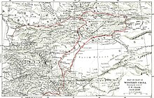 A 1901 map showing the areas around Chinese Turkestan. Chinese Turkestan with caravan and rifle (1901) (14594951057).jpg