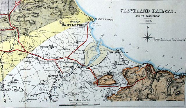 Map of the Cleveland Railway's route and connections in 1863