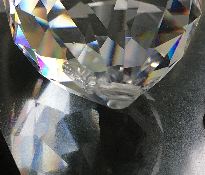 File:Close-up of glass crystal with many facets causing dispersion spectrum from light.jpeg