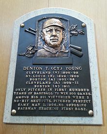 Young's plaque at the National Baseball Hall of Fame and Museum Cy Young HOF plaque.jpg