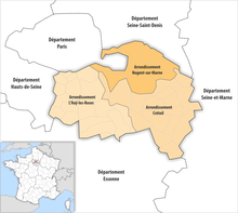 Map of arrondissements of the Val-de-Marne department. Departement Val-de-Marne Arrondissement 2017.png