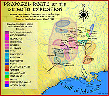 de Soto route through the Caddo area, with known archaeological phases marked DeSoto Map Leg 4 HRoe 2008.jpg