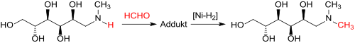 Synthesis of dimethylglucamine from meglumine
