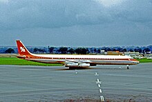 AFA Douglas DC-8-63 at London Gatwick in 1969.