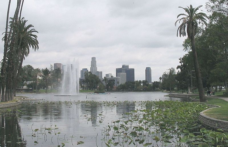 File:Echo Park Lake Los Angeles skyline.JPG