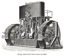 Dynamos and engine installed at Edison General Electric Company, New York 1895 Edison Central Station Dynamos and Engine.jpg