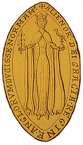 Seal of Queen Eleanor with her portrait and inscribed in Latin - Eleanor by the Grace of God, Queen of England and Duchess of Normandy